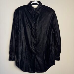 Vintage ISHYU Black Velvet Button Up Long Sleeve Shirt Women Size 4 Goth Witchy